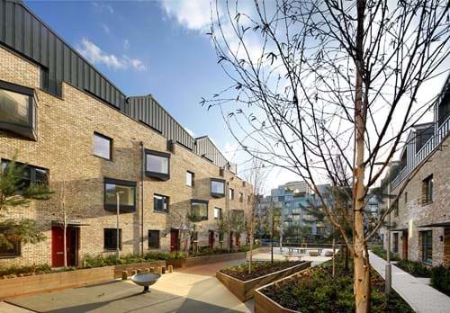 Outdoor space with beige buildings