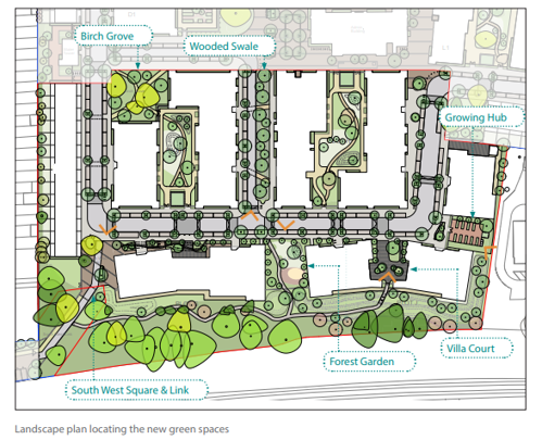 Landscape plan locating the new green spaces