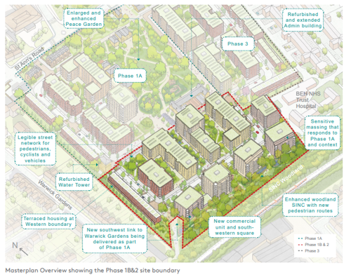 Masterplan Overview showing the Phase 1B&2 site boundary